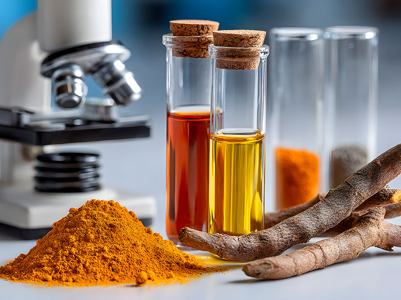Turmeric is placed next to the microscope