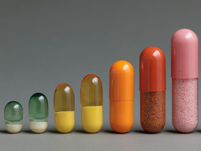 multi-colored tablets arranged in a row of height