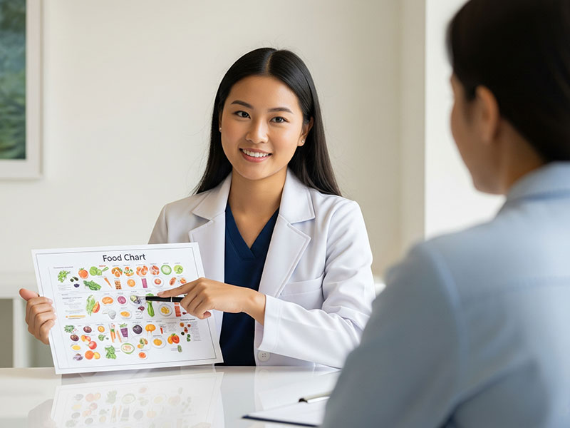 the dietitian gives the patient nutrition recommendations