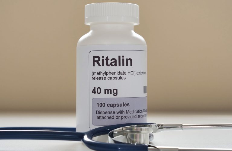 Ritalin bottle close-up